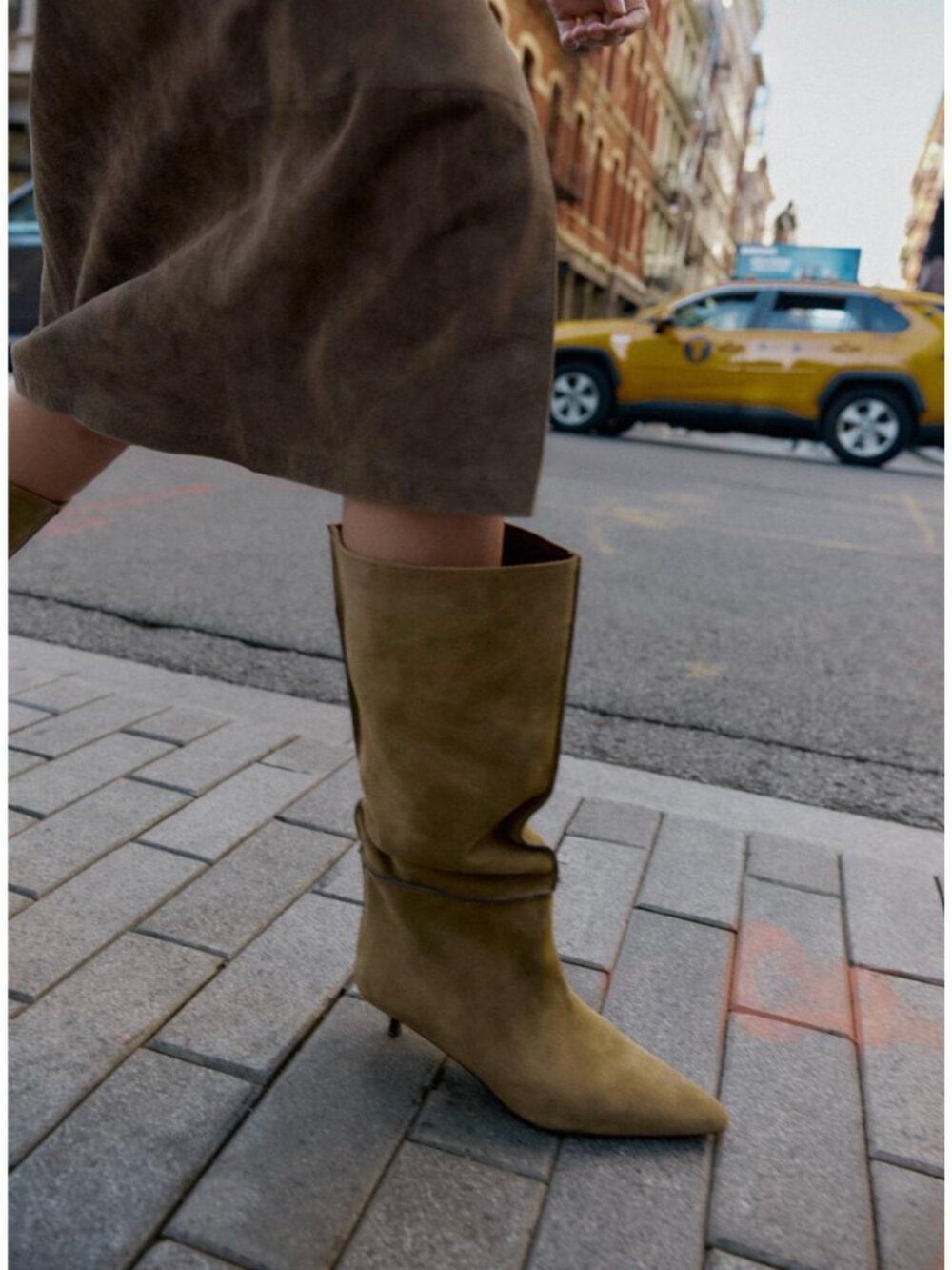 Zara Womens Suede Heeled High Boots EU 41 US 10 Tan Khaki Green 2001/610 NWOB - Picture 5 of 12